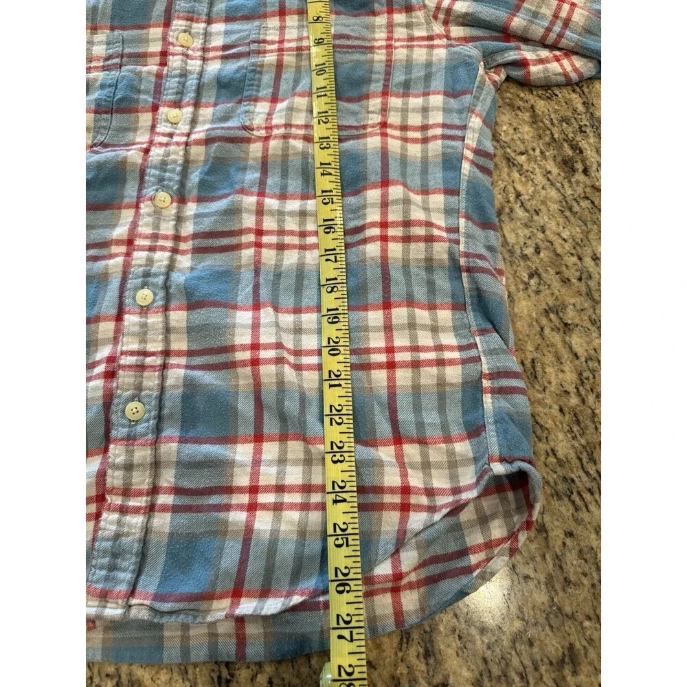 J.CREW Men's L Regular Slim Blue/White/Red Plaid Flannel Button-Down 100% Cotton